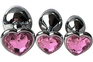 3Pcs Set Luxury Metal Butt Toys Heart Shaped Anal Trainer Jewel Butt Plug Kit S&M Adult Gay Anal Plugs Woman Men Sex Gifts Things for Beginners Couples Large/Medium/Small,Pink