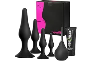 Anal Plug Sex Toys,HISIONLEE 5PCS Sex Anal Toys Silicone Butt Plug Training Kit for Adult Sex Toys & Games Women Male and Beginners (Black)