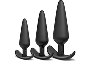 Silicone Anal Plug, Pack of 3 Butt Plugs Training Set for Beginners Advanced Users with Flared Base Prostate Sex Toys