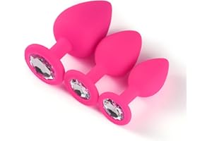 Lock Love 3 Pcs 3 Size Silicone Jeweled Anal Butt Plugs Anal Trainer Toys Silicone Butt Plug Silicone Anal Plug Set Round Shape Plug Beginner Trainer Kit Adult Sensory Toys for Men Women(Pink)