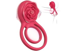 Vibrating Cock Ring with Rose Clitoral Stimulator, Pleasure Penis Ring Vibrator Couples Adult Sex Toys for Men Women, 7 Vibrations Male Couple Sex Toy