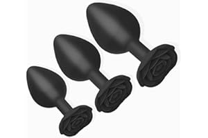 Anal Butt Plug Rose Sex Toy, 3Pcs Silicone Anal Plugs Training Set,Training Set with Flared Base Prostate Sex Toys for Beginners Advanced Users(Black)
