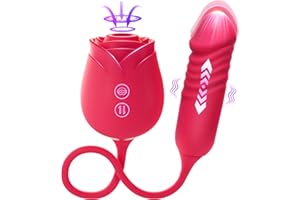 Vibrator Dildo Sex Toys for Women - MOOLIGIRL Rose Sex Toy with Thrusting G Spot Vibrators & 10 Sucking Modes for Clitoral Nipple Stimulation Anal Double-Ended Dildos Adult Sex Toys Games for Couples
