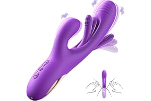 Vibrator Dildo Rabbit Sex Toys -LOVENOTE G Spot Vibrator Massager for Women Clitoral Nipple Stimulation, 3 in 1 Sex Toys with 14 Vibration & 7 Tongue Licking Flapping, Adult Product Aurieel (Purple)