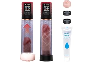 Penis Pump Penis Enlarger Extender with Lube,3 in 1 Men's Vibrator,Electric Penis Vacuum Pump with 12 Smart Training Modes,Penis Sleeve Male Masturbator Sex Toys for Men Bigger Stronger (Red)