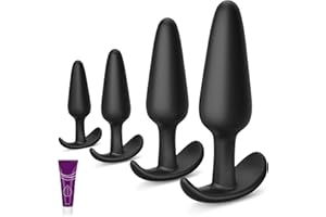 URZZAN 4PCS Silicone Anal Butt Plug Set, Beginner to Advanced, Trainer Kit with Flared Base for Women, Men Comfortable Long-Term Wear, Premium Training Sets, Sex Toys for Couples
