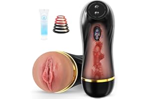 Vibrating Male Masturbator Sex Toys for Men, Male Sex Toys Realistic Textured Pocket Pussy Mens Stroker with 10 Vibration Mode, Hands-Free Blowjob Machine Masturbators for Penis Training &Men Pleasure