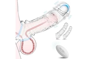 Penis Sleeve Vibrating Cock Sleeve - 2 Sizes Penis Extender Reusable Realistic Adult Sex Toys Remote Control Couples Vibrator with 10 Modes Elastic Penis Ring Girth Enhancer for Men