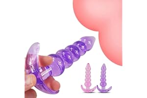 Butt Plugs, 2 Pcs Anal Training Kit Soft Jelly Anal Plug G-spot Prostate Massager Anus Trainer for Adult Masturbation SM Beginner Gay Couple Sex Game Play for Men Women Couples(Purple + Pink)