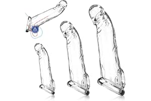 3 Sizes Reusable Penis Sleeve with Cock Ring – Soft Clear Cock Sleeve Penis Extender for Added Length & Girth, Stable Fit That Stays in Place, Sex Toys for Men & Couples