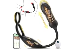 Thrusting Prostate Massager Anal Sex Toy with Vibrating Cock Ring Taint Testicle Stimulator, Remote Control APP Anal Butt Plug Dildo, Penis Ring Vibrator for Men, HNNPY Couples Male Adult Sex Toys