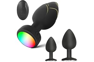 Anal Plug Vibrator with 3Pcs Butt Plug,10 Modes Vibrating Butt Plug - LED Color Light Remote Control Anal Plug, Adult Sex Toys and Games