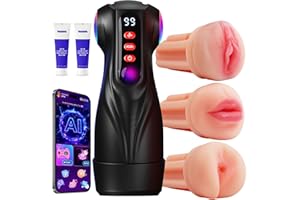 Uoffile Male Masturbator Sex Toys for Men - 3 Sleeves Sets AI Sync Pocket Pussy Penis Pump with 9 Sucking & 9 Vibrating, APP Adult Toys Mens Sex Toy, Colorful Lighting Stroker Machine Sets Sex Kits