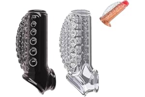 Penis Sleeve Pack of 2, Reusable Penis Enlarger Cock Extender Sheath Thicken Cock Condom with Penis Ring Adult Sex Toys for Men Couples