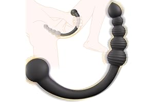 Dual-Ended Vibrating Prostate Massager Anal Beads Sex Toys, Curved Anal Dildo Butt Plug Vibrator, Male Adult Sex Toy for Men Women Couples, Porinda Long Prostate Wand Anal Trainer Game Play