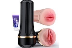EINSEO Male Masturbator with Dual Sleeves - 7.5in Pocket Pussy & Mouth Textured Soft Fleshy TPE Channel Sex Toys for Men, Adjustable Suction Male Manual Stroker, Penis Training Adult Toy, Easy-Clean