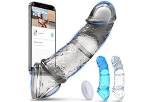 Vibrator Penis Sleeve Sex Toys - Realistic Reusable Penis Extender with 10 Modes Adult Couples Sex Toys Vibrator with 3 Sleeves 2 Penis Rings for Men Girth Enhancer Long Lasting | App Remote Control